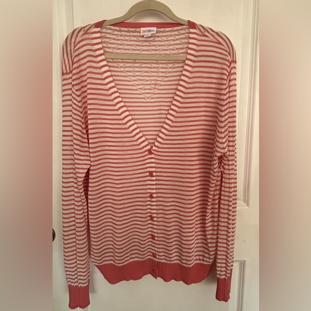 LuLaRoe Cute pink Striped Cardigan with cut out back design